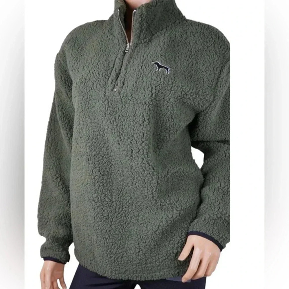 GREEN VICTORIAS SECRET PINK SHERPA PULLOVER - Picture 1 of 5